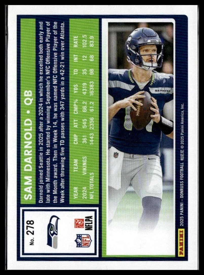 2025 Donruss #278 Sam Darnold — back of card