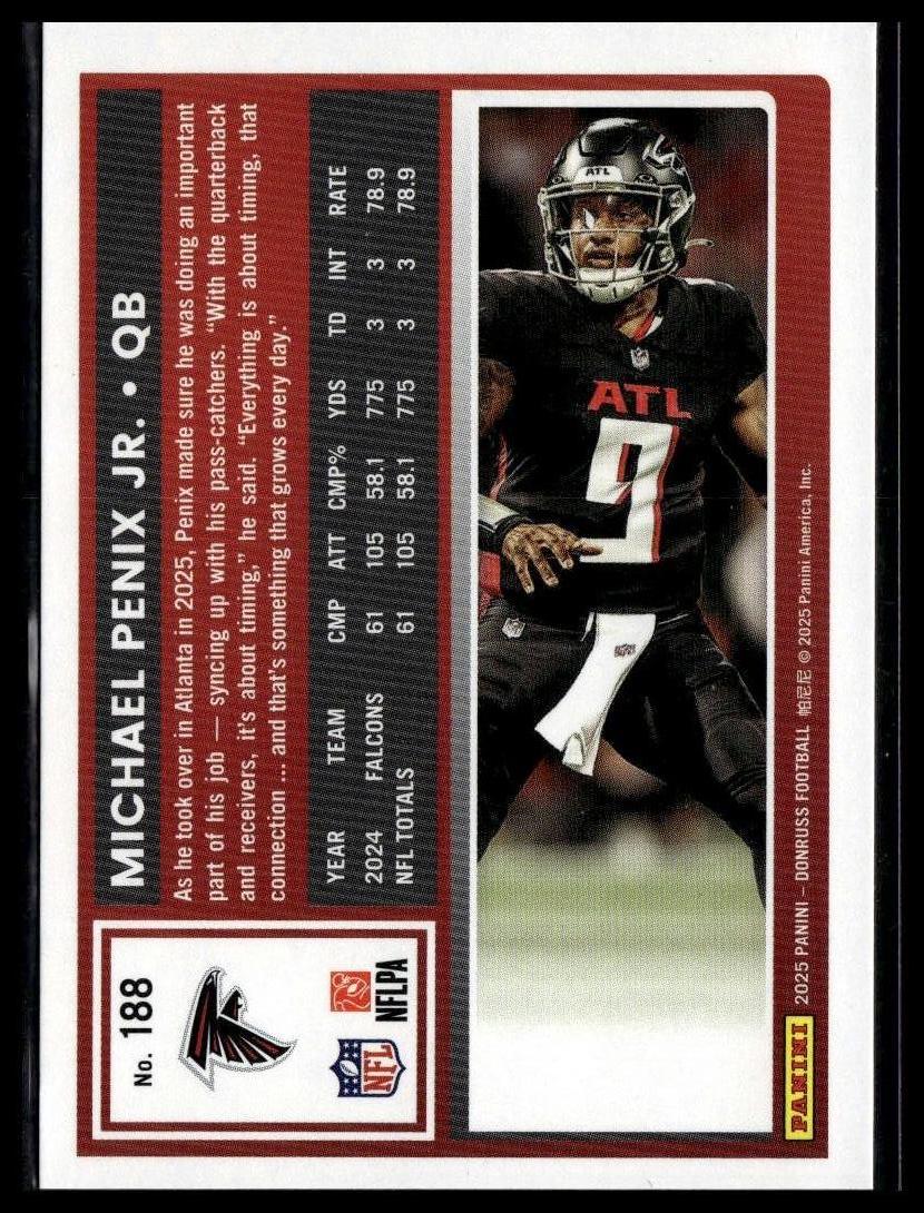 2025 Donruss #188 Michael Penix Jr. — back of card