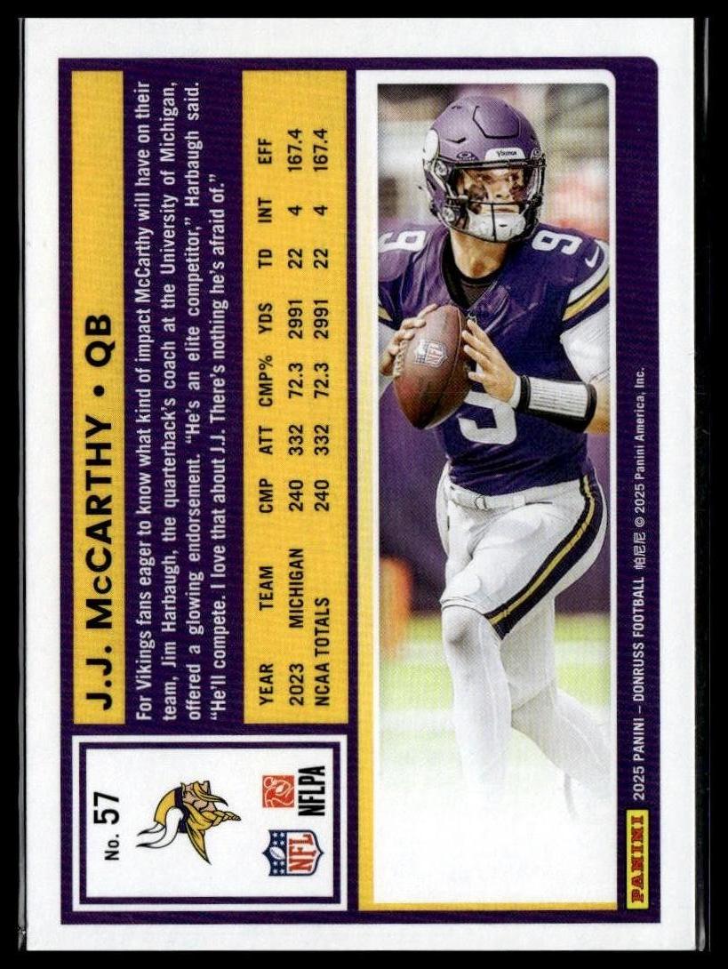 2025 Donruss #57 J.J. McCarthy — back of card