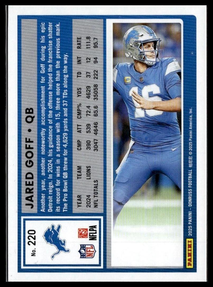 2025 Donruss #220 Jared Goff — back of card