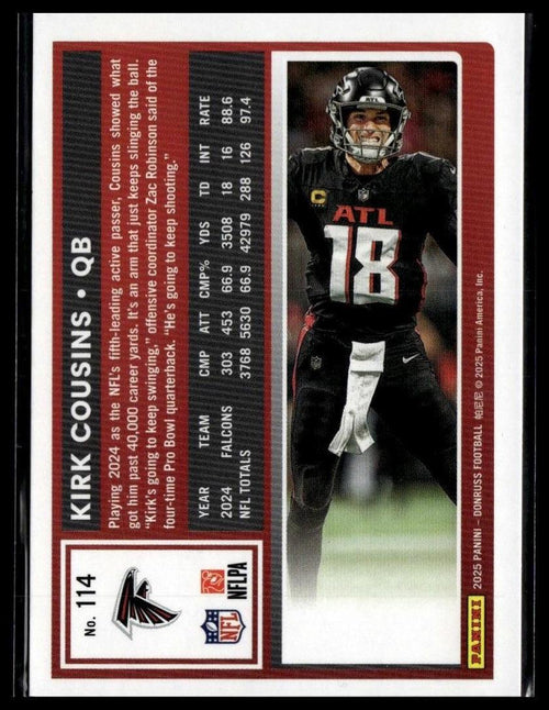 2025 Donruss #114 Kirk Cousins — back of card