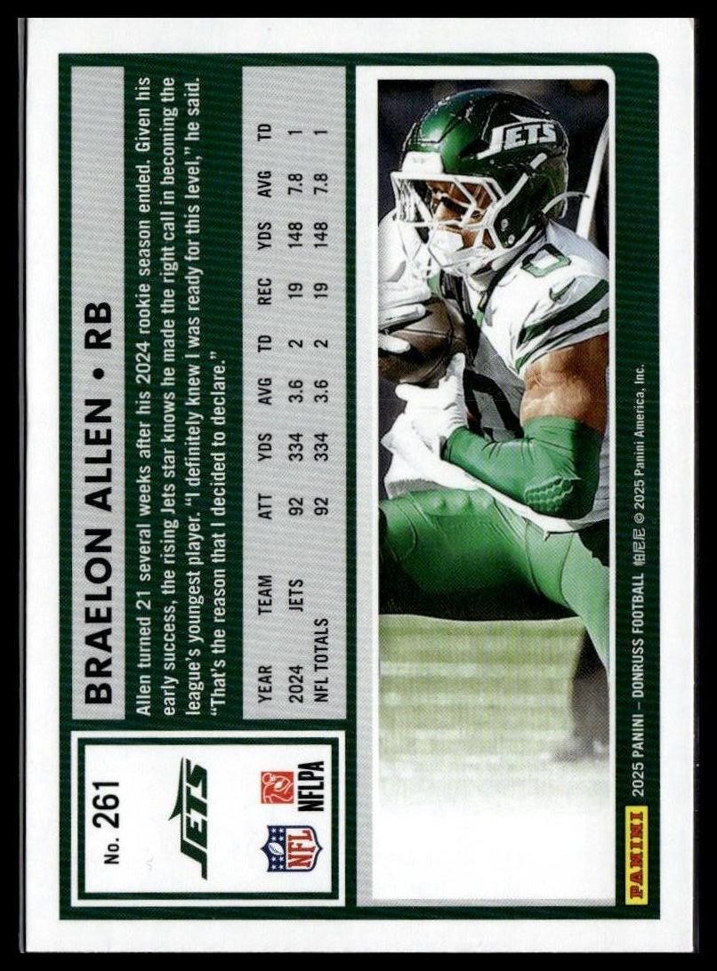 2025 Donruss #261 Braelon Allen — back of card