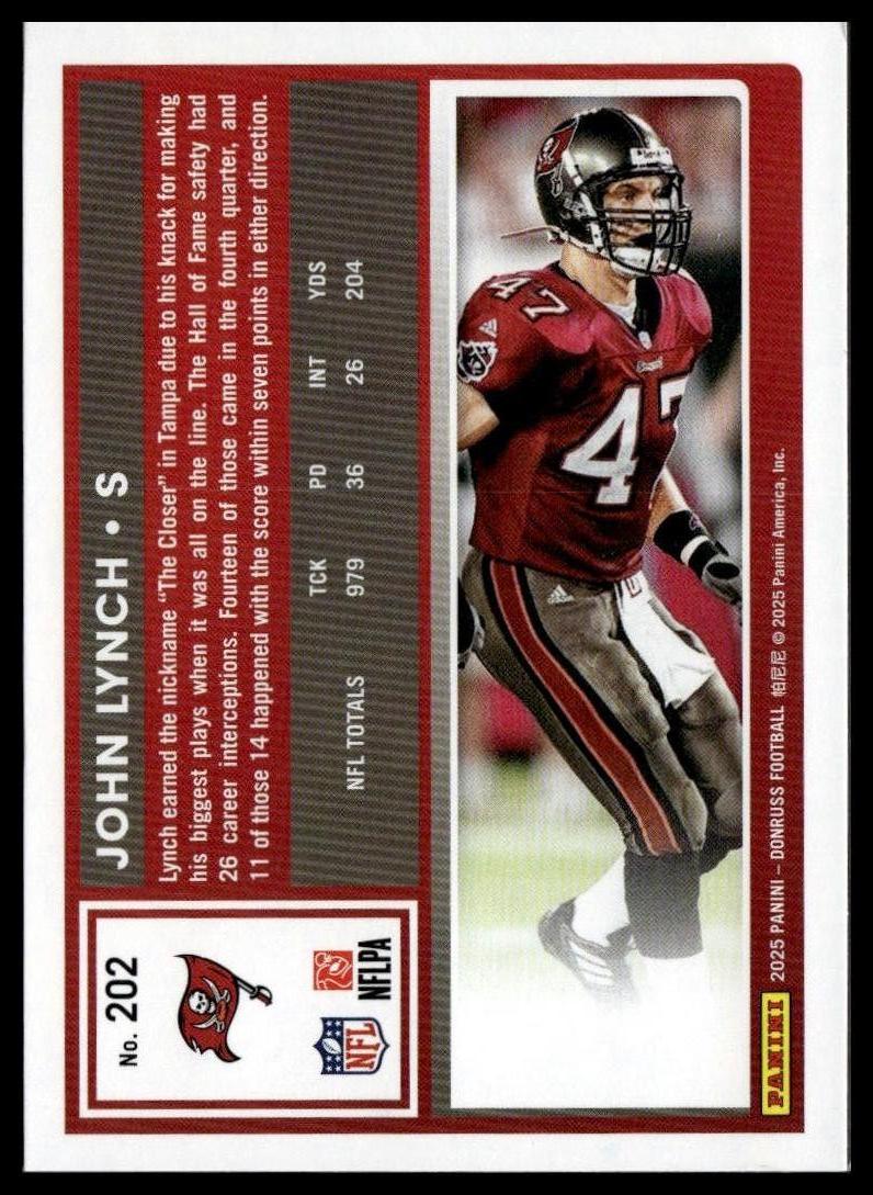 2025 Donruss #202 John Lynch — back of card