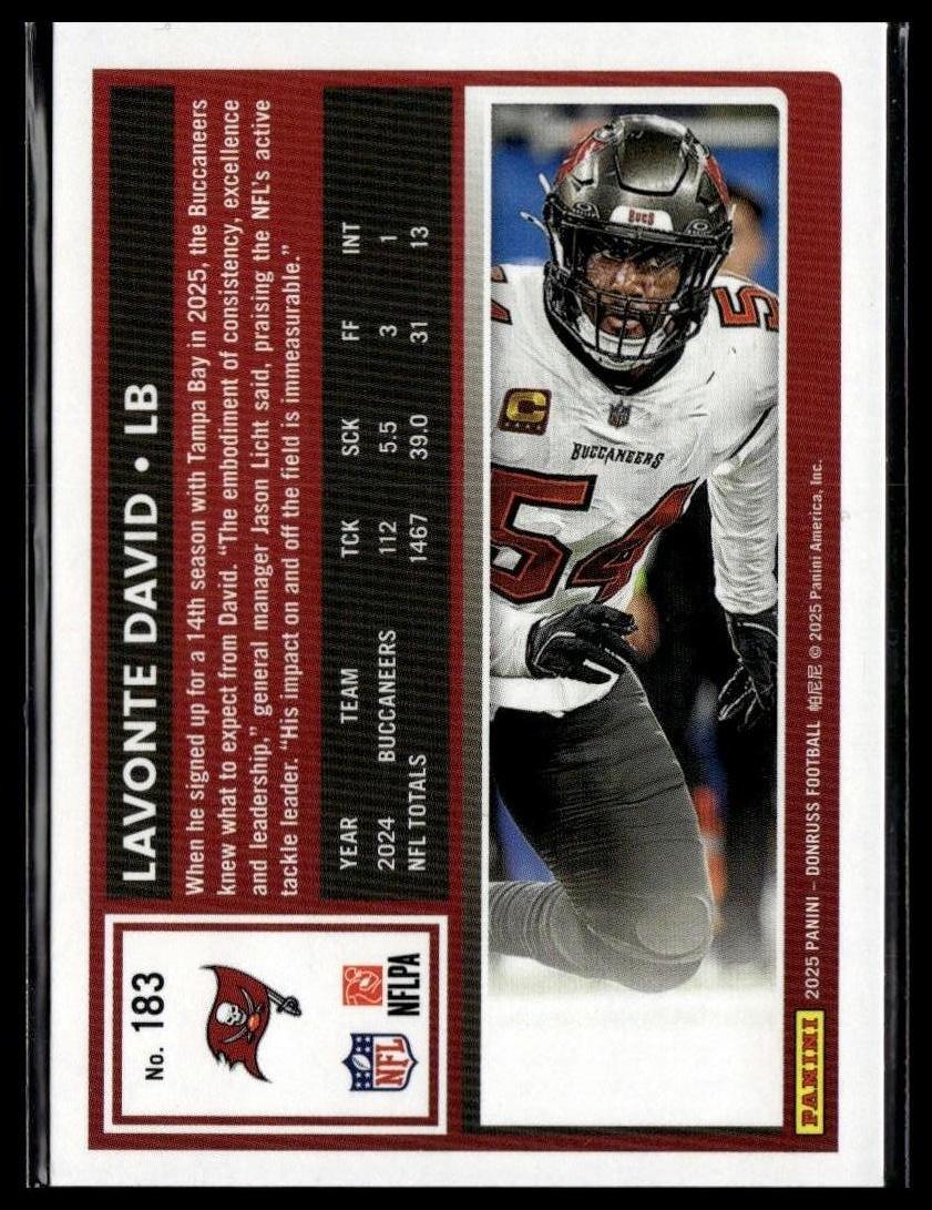 2025 Donruss #183 Lavonte David — back of card