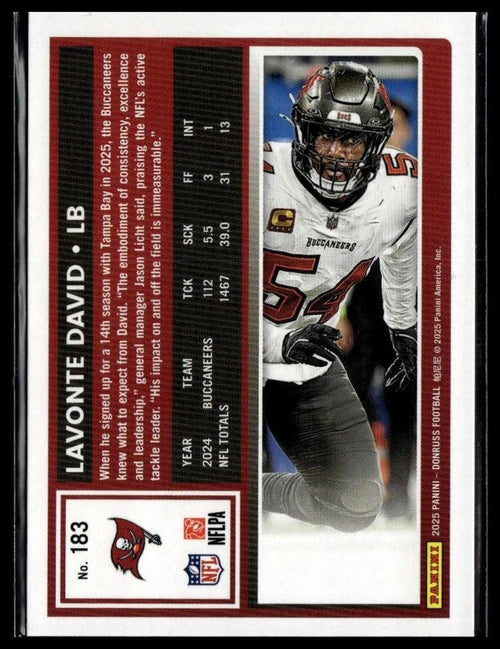 2025 Donruss #183 Lavonte David — back of card