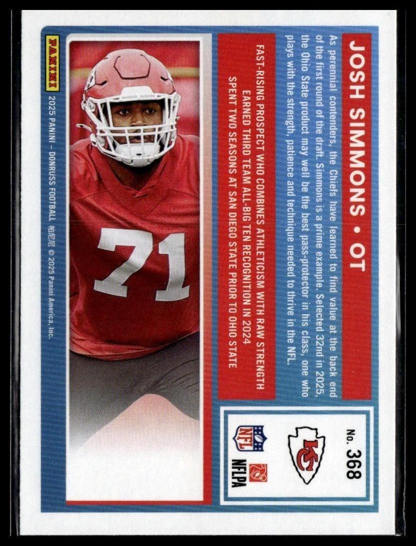 2025 Donruss #368 Josh Simmons — back of card