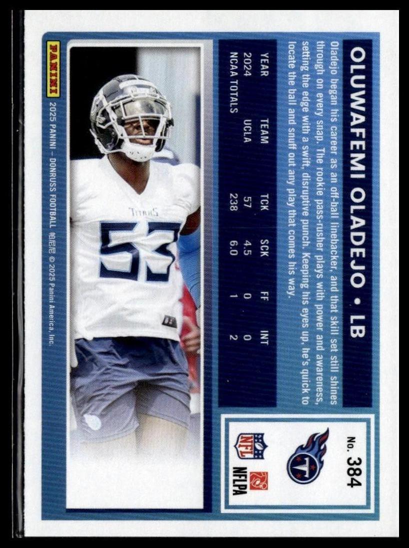 2025 Donruss #384 Oluwafemi Oladejo — back of card