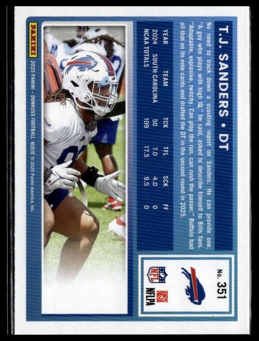 2025 Donruss #351 T.J. Sanders — back of card