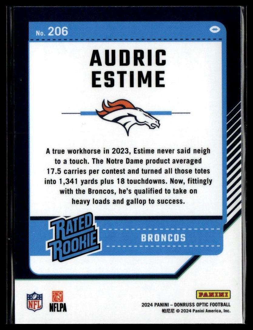 2024 Donruss Optic #206 Audric Estime — back of card